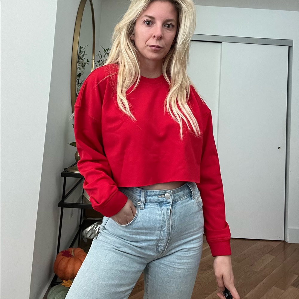 NWT WeWoreWhat cropped red sweatshirt. S/P